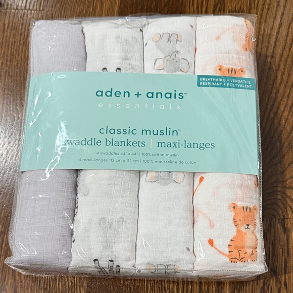 NWT Aden + Anais Essentials Muslin Swaddle Blankets - Gray, White, Orange - Picture 1 of 2